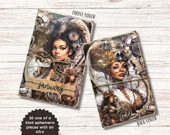 Junk journal kit, African steampunk theme, AfroTech, stationery for planners and journals, scrapbook kit