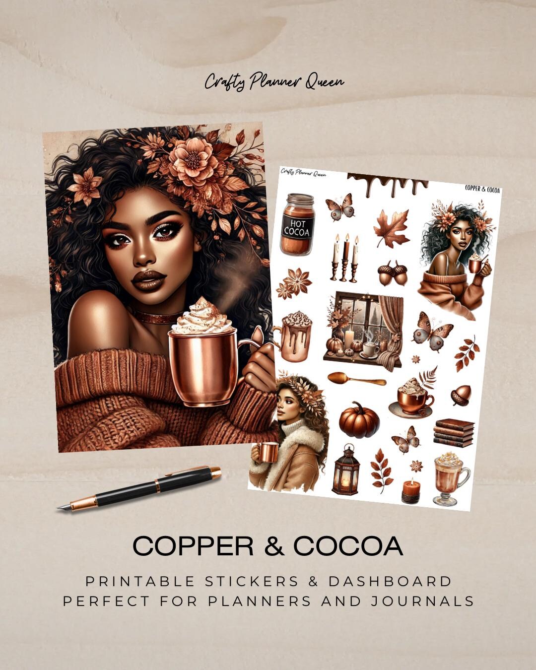 HOT COCOA – Printable Sticker Kit + Dashboard | Autumn Aesthetic • Cozy ...