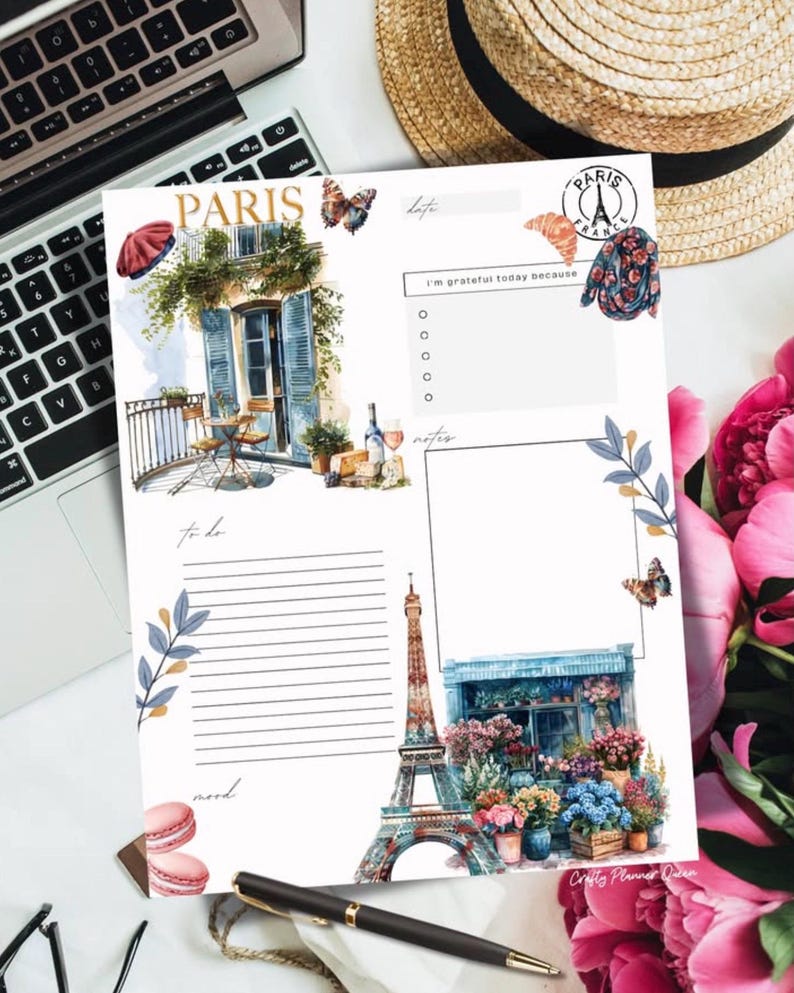 Parisian Summer Printable Sticker Kit | Pre-Cropped PNG Stickers | Digital Download | Planner stickers|Paris Stickers image 2