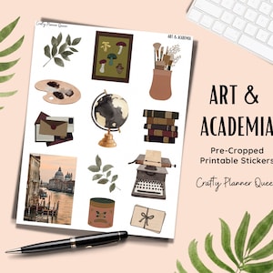 Printable planner stickers, Academia stickers, Mixed Media Clipart, PNG, Printable Stationery, Digital Planner Stickers, Cut File