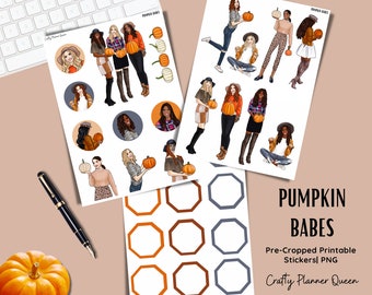 Pumpkin Babes Planner Stickers: Autumn Girls Clipart (Digital Download)