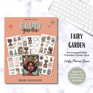 Stickers agenda imprimable printemps, stickers journal de jardin, bujo printanier, stickers numériques, filles avec fleurs, thème jardin féerique, fichier coupé