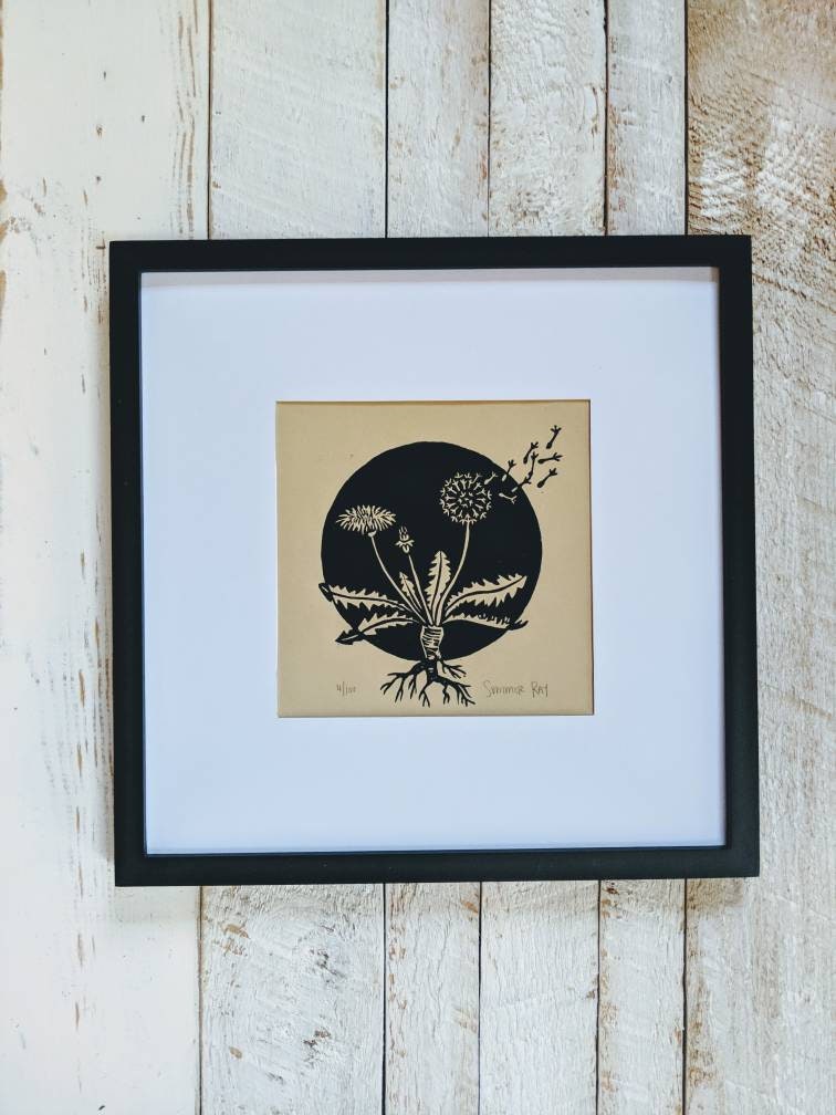 Dandelion Linocut Print Etsy