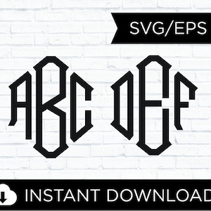 May include: Two black monogram designs featuring the letters "ABC" and "DEF" in a bold, gothic font style. The letters are interlocked and create a geometric shape.