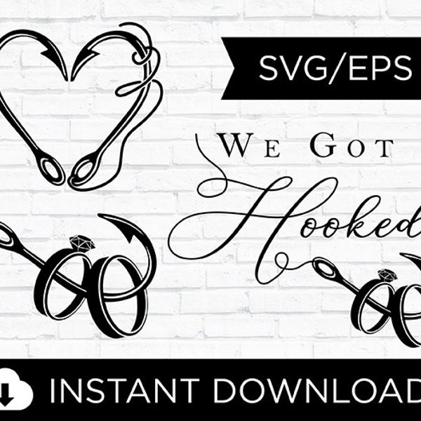 Wedding Heart Hook Graphic | We Got Hooked Graphic | Wedding Rings on hook graphic | SVG | EPS | Instant Download | Cricut | Silhouette