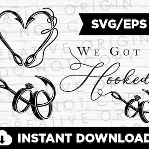 Wedding Heart Hook Graphic | We Got Hooked Graphic | Wedding Rings on hook graphic | SVG | EPS | Instant Download | Cricut | Silhouette