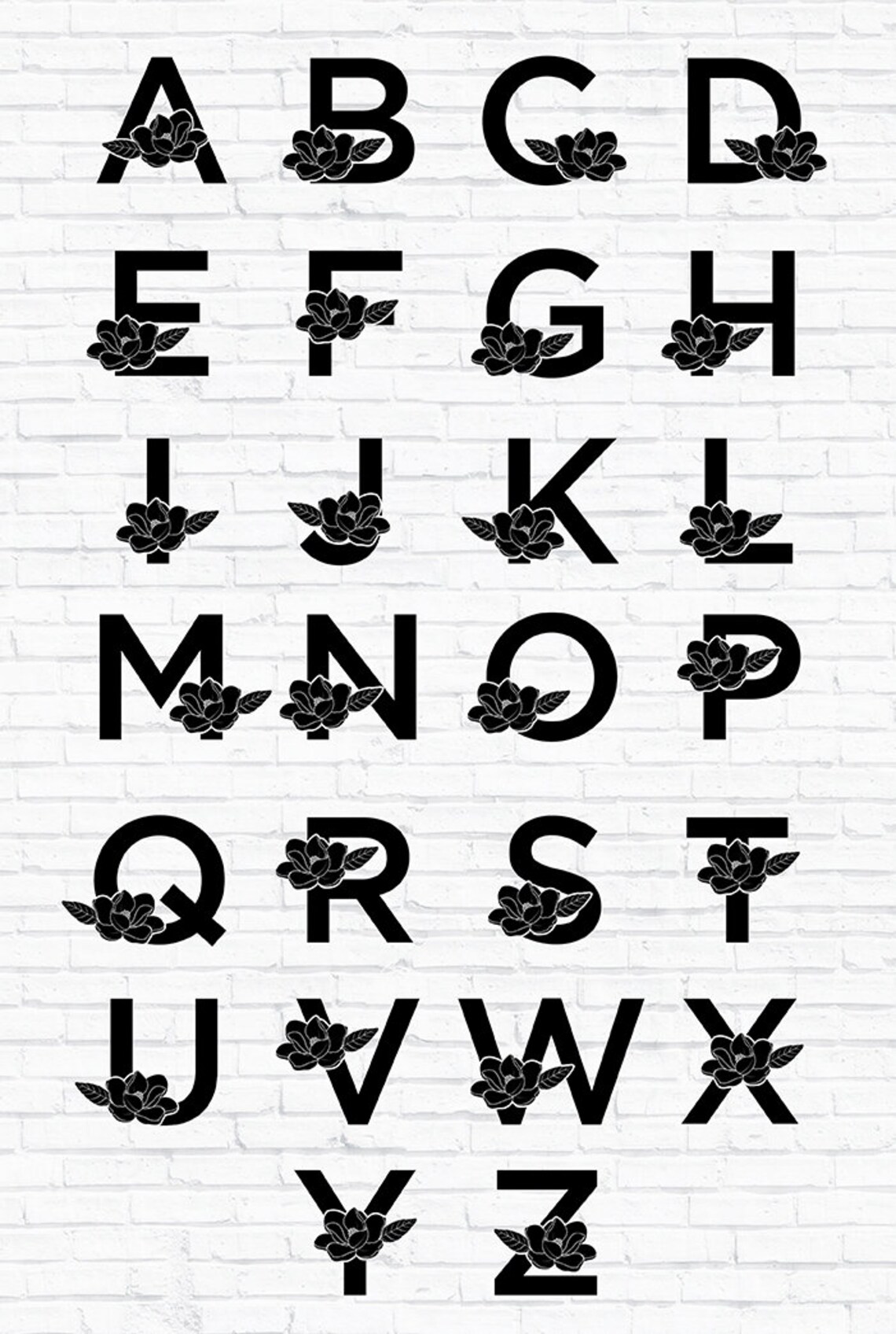 Magnolia Monogram Alphabet SVG Magnolia Monogram Alphabet Etsy