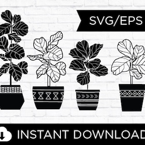 Fiddle Leaf Fig Potted House Plant | Mix & Match Graphic | Boho | Geometric Pots | SVG | EPS | Instant Download | Cricut | Silhouette