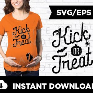 Camiseta de gravidez/maternidade Kick or Treat Halloween Graphic | Anúncio de gravidez | SVG | EPS | Download instantâneo | Cricut | Silhueta