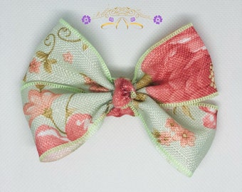 Green Floral Ribbon Bow