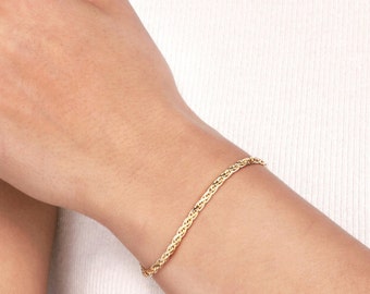 14K Gold Hollow Flat Wheat Chain Bracelet 3,7 mm Width | Genuine 14K Gold Wheat Chain Men’s & Ladies Bracelet | 1 Year Warranty
