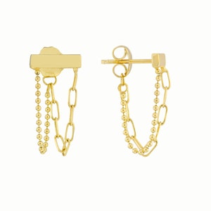 Double Sided Clip on Earrings Dangle Gold Hoops Invisible Clip on-earrings Modern Front Back Long Chain Clip Earrings, Non Pierced Earrings