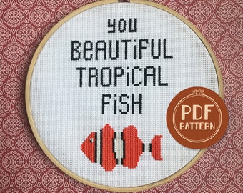 Parks and Rec Cross Stitch Pattern | Beautiful Tropical Fish Cross Stitch | Leslie Knope Cross Stitch | Easy Cross Stitch Pattern