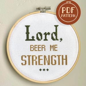 Lord, Beer Me Strength Cross Stitch Pattern | The Office Cross Stitch | Easy Cross Stitch Pattern