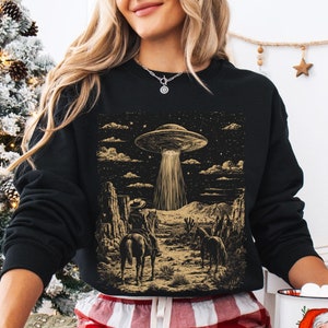 Retro Cowboy UFO Western Aesthetic SweatShirt Vintage Funny Futuristic Cowboy tshirt vintage distressed shirt Wild West Shirt Alien T-shirt