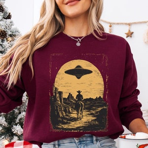 Retro Cowboy UFO Western Aesthetic SweatShirt Vintage Funny Futuristic Cowboy tshirt vintage distressed shirt Wild West Shirt Alien T-shirt