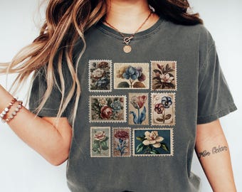 Vintage Floral Stamp Shirt: Boho Cottagecore Botanical Tee