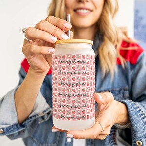 Berry Happy Berry Kind Berry You Iced Coffee Cup, Strawberry Glass Tumbler, Fruit lover Sipper Cup, Best Friend Gifts, Gift for Her 064