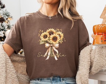Personalized Sunflower Shirt: Floral Bouquet Tee, Women's Fall Fashion