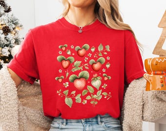 Camiseta de fresa: Camiseta de frutas botánicas estilo cottagecore