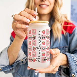 Personalized Berry Happy Berry Kind Berry You Iced Coffee Cup, Custom Strawberry Glass Tumbler, Fruit lover Sipper Cup, Best Friend Gift 065