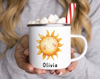 Personalized enamel mugs for kids drinking mugs custom enamel cup for children Watercolor Sun mugs baby gift ideas kids camping mug 32