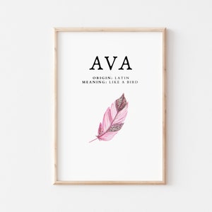 Ava, Name Art Poster, Name Meaning, Girl Gift, Nursery Decor  Instant download, printable