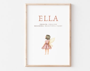 Ella, Name Art Poster, Name Bedeutung, Mädchen Geschenk, rosa Kinderzimmer Dekor, Sofort download, printable