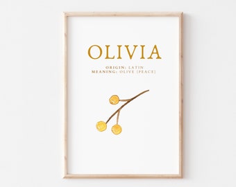 Olivia, Name Art Poster, Name Meaning, Girl Gift, Pink Nursery Decor,  Instant download, printable