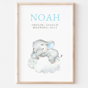 Noah, Name Art Poster, Name Meaning, Boy Gift, Blue Nursery Decor, Instant download, printable