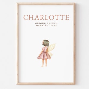 Charlotte, Name Kunst Poster, Namen Bedeutung, Geschenk für Mädchen, rosa Kinderzimmer Dekor, sofort download, druckbar