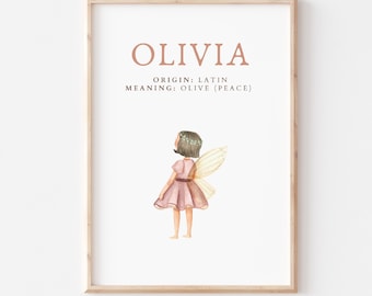 Olivia, Name Art Poster, Name Meaning, Girl Gift, Pink Nursery Decor,  Instant download, printable