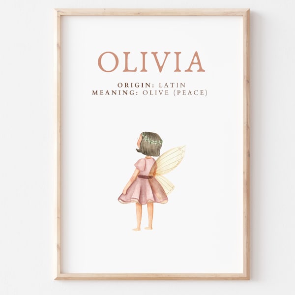 Olivia, Name Art Poster, Name Bedeutung, Mädchen Geschenk, Rosa Kinderzimmer Dekor, Sofort download, printable