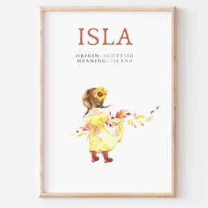 Isla, Name Art Poster, Name Meaning, Girl Gift, Pink Nursery Decor,  Instant download, printable