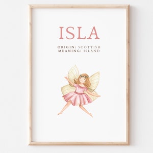 Isla, Name Art Poster, Name Meaning, Girl Gift, Pink Nursery Decor,  Instant download, printable