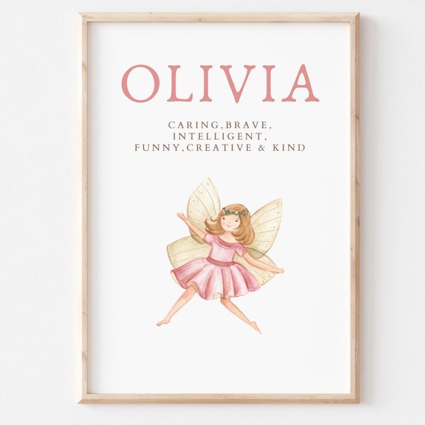 Olivia, Name Art Poster, Name Bedeutung, Mädchen Geschenk, Rosa Kinderzimmer Dekor, Sofort download, printable