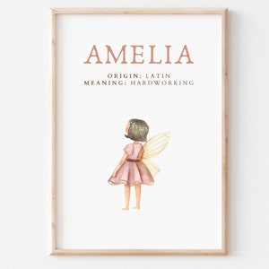 Amelia, Name Art Poster, Name Meaning, Girl Gift, Pink Nursery Decor,  Instant download, printable
