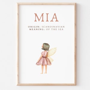 Mia, Name Art Poster, Name Meaning, Girl Gift, Pink Nursery Decor,  Instant download, printable