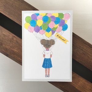 Handmade Balloon Birthday Card | Girl with Balloons Card | Birthday Card with Balloons | Blank Birthday Card