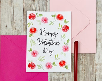 Valentines Card, Happy Valentines Day Card, Love Card, Valentine Gift, Watercolor Cards, Valentine Rose Card, Cards for Him, Cards for Her