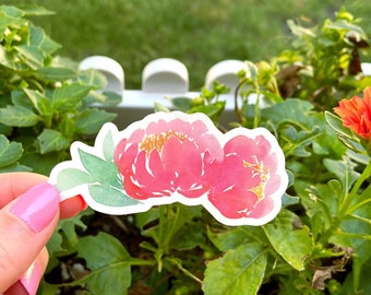 Waterproof Sticker / Red Peony Vinyl Sticker / Watercolor Vinyl Sticker / Die-Cut Floral Sticker / Floral Watercolor Sticker
