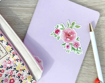 Watercolor Roses Die-Cut Vinyl Sticker, Watercolor Sticker, Floral Watercolor Design