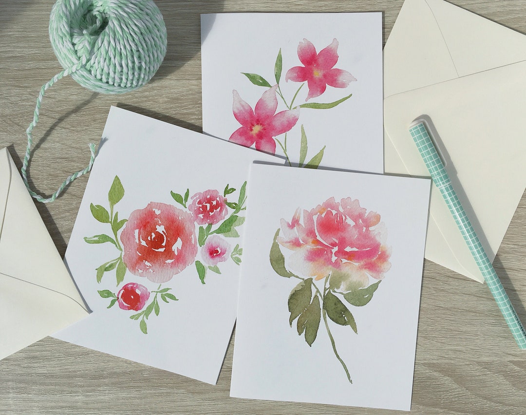 Watercolor Floral Card Pack, Blank Cards Set, Watercolor Flower ...