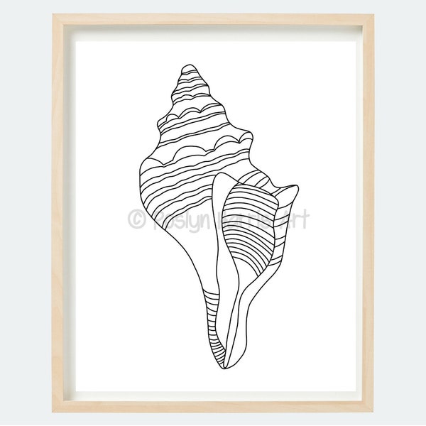 Sea Shell line art, Abstract Beach shell instant download,black and white shell DIY print,simple shell printable, modern DIY home wall decor