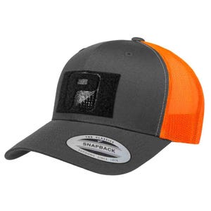 Trucker Curved Bill Snapback Hat by Pull Patch (Charcoal/Neon Orange)