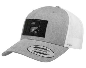 Trucker Curved Bill Snapback Hat by Pull Patch (Heather/White)