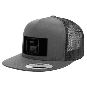 Trucker Flat Bill Snapback Hat by Pull Patch (Charcoal/Black)