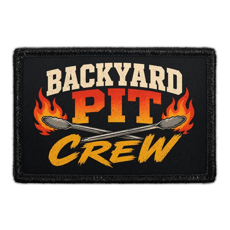 Backyard Pit Crew  - Meta Data - Crop Image Text - - Removable Patch - Pull Patch - Removable Patches For Authentic Flexfit and Snapback Hats