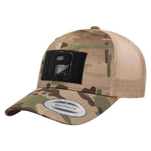 Multicam® Trucker Curved Bill Snapback Hat by Pull Patch (Camo/Khaki)