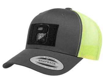 Trucker Curved Bill Snapback Hat by Pull Patch (Charcoal/Neon Green)
